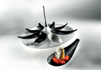 Mebel Entity 16 Round Black Tray 24.7 x 13.5cm with 8 Tasting Spoons in White