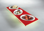 Mebel Entity 17 Set of 3 White Bowls 9 x 6.5 x 2cm on Rectangular Tray 30 x 100 x 2cm in Red