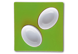 Mebel Entity 19 Set of 2 White Bowls 7.5 x 5.5 x 2.5cm on Square Tray 15 x 15 x 1.5cm in Green MBEN19GR