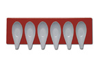 Mebel Red Entity 16D White Tasting Spoons x 6 on Rectangular Tray 32 x 10 x 2.3cm