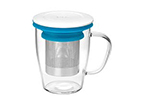 PO: 35ml Ming Infuser Glass Mug with White Lid & Blue Ring